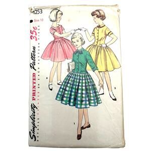 Simplicity Vintage 1950's Pattern #1253 Girls One Piece Dress Size 10